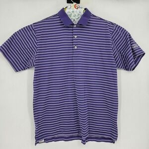 Peter Millar Shirt Mens Large Polo Performance White‎ Blue Striped Golf